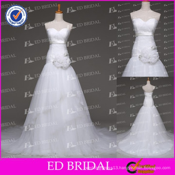 2015 New Fashion Mermaid Sweetheart Ruched Sash Hand-made Flowers Alibaba Wedding Dresses